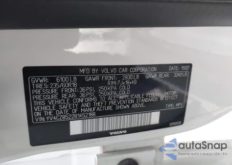 2008 Volvo Xc90 V8 z USA, uszkodzony, nr VIN YV4CZ852281452188